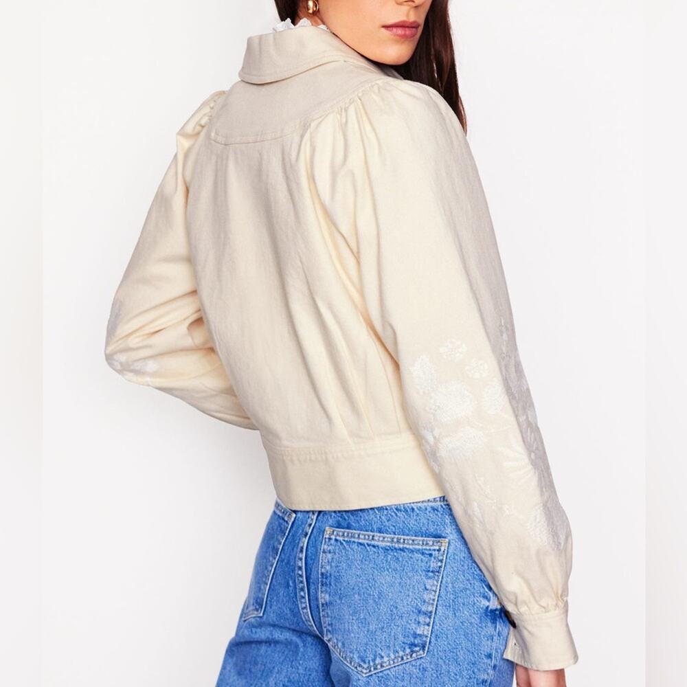 Boden Embroidered Tonal Floral Bomber Jacket Cotton Twill NWOT Sz 14 - Picture 2 of 12
